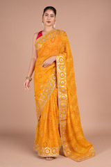 Mustard Bandhej Gota Saree