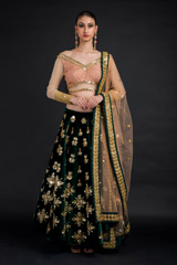 Dark Green Velvet Lehenga