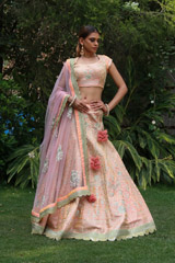 Peach Zari and Dori Lehenga