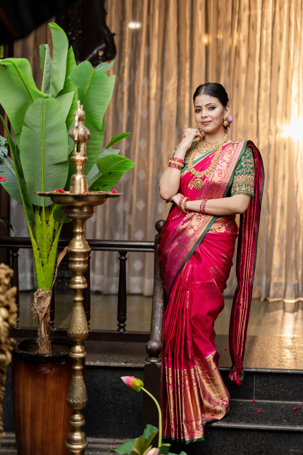 Pink Kanjeevaram Silk Saree With Green Border1