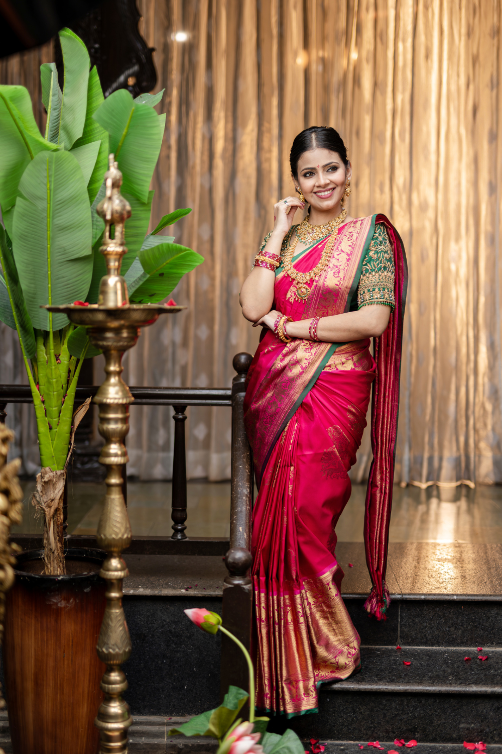 Pink Kanjeevaram Silk Saree With Green Border2