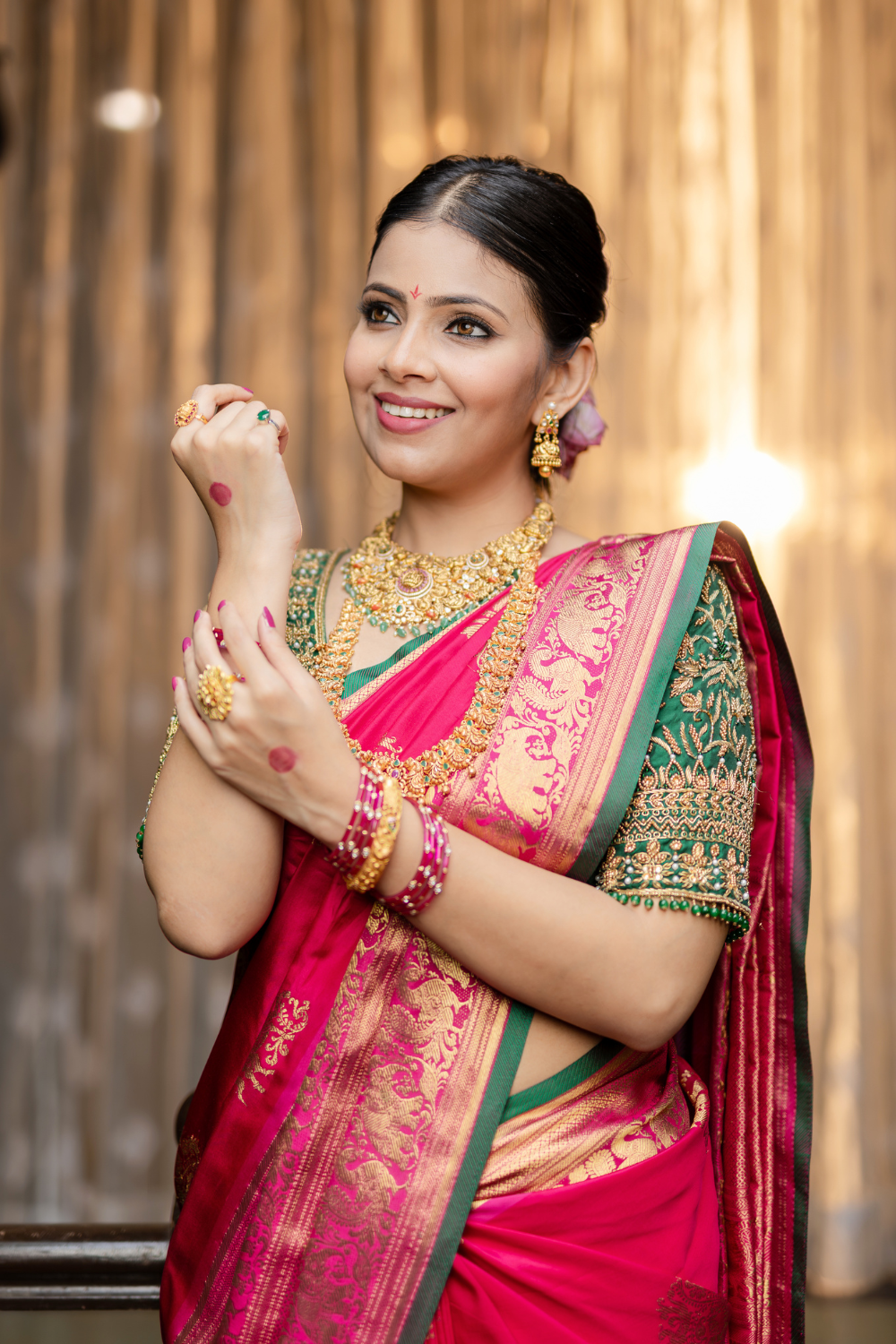 Pink Kanjeevaram Silk Saree With Green Border3