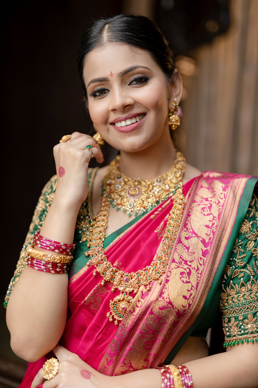 Pink Kanjeevaram Silk Saree With Green Border7