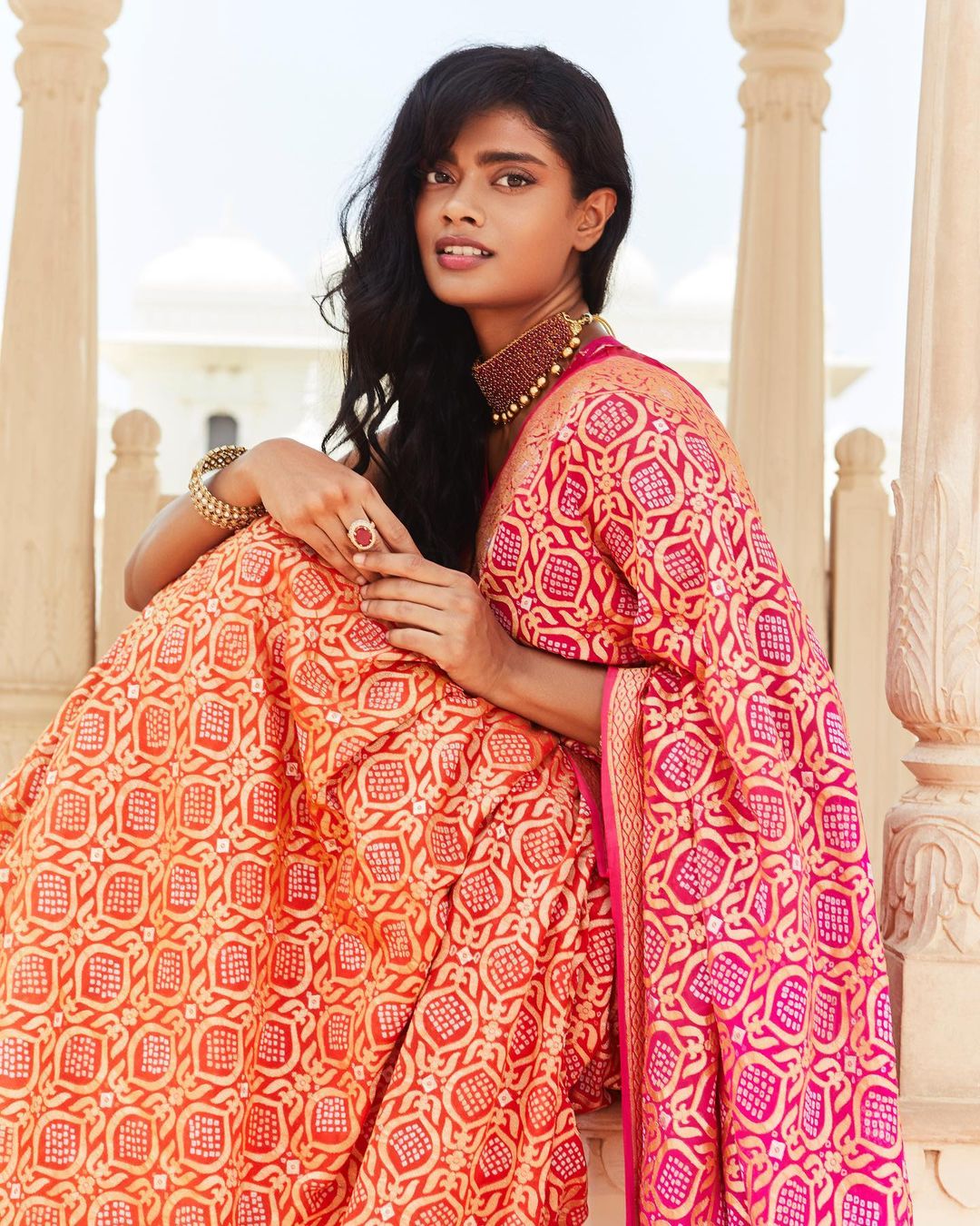 Pink Bandhini Saree4