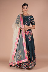 Bottle Green Floral Zardosi Lehenga