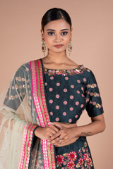 Bottle Green Floral Zardosi LehengaDSC05312