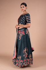 Bottle Green Floral Zardosi LehengaDSC05316
