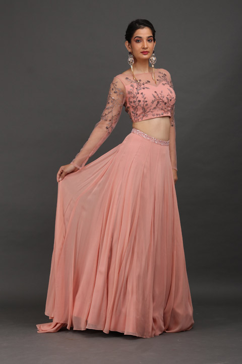 Pink Crystal Katdana Top Bottom Set