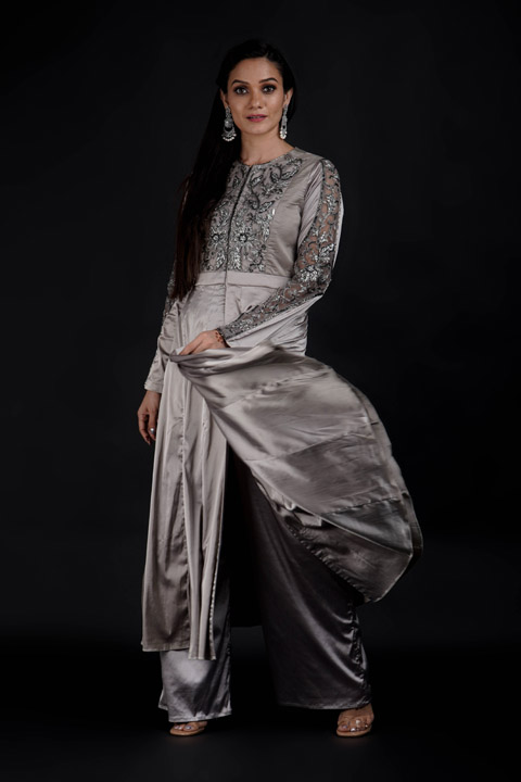Silver Zardozi Anarkali Set