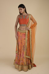 Orange Floral Raw Silk Lehenga2047_video