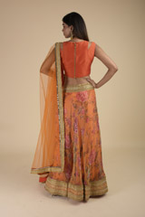 Orange Floral Raw Silk Lehenga_SUB8472