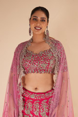 Cherry Pink Raw Silk Zardosi lehengaDSC07873