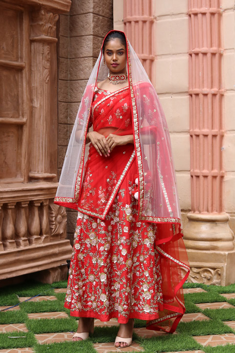 Red Lehenga Set  With Baby Pink Dupatta