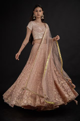 Pink Aari And Sequins Work Lehenga