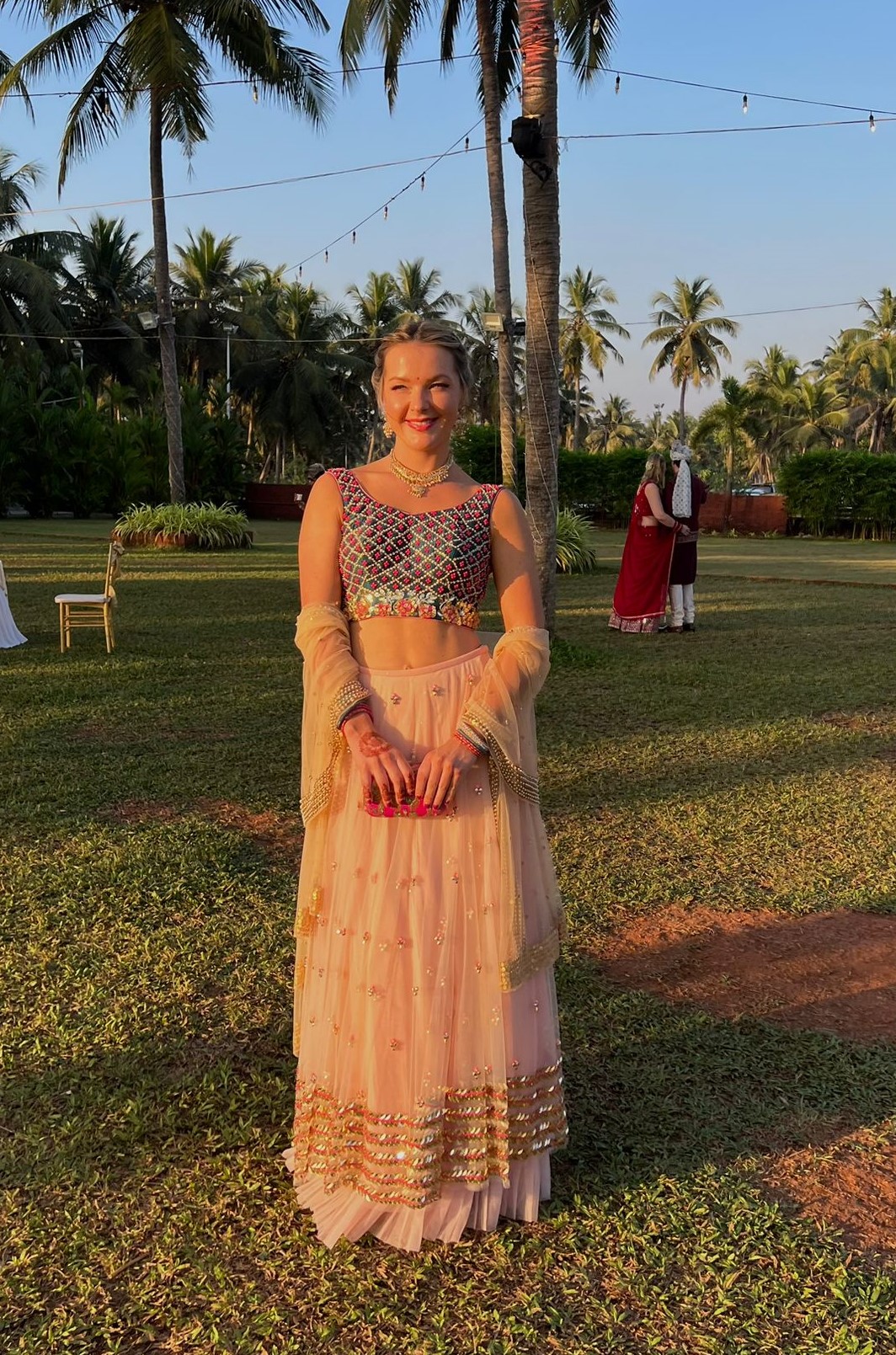 Beige Bead Work Lehenga