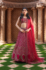 Wine Rawsilk And Tulle Lehenga