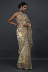 Beige Embellished Net Saree_SUB7135