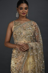 Beige Embellished Net Saree_SUB7141