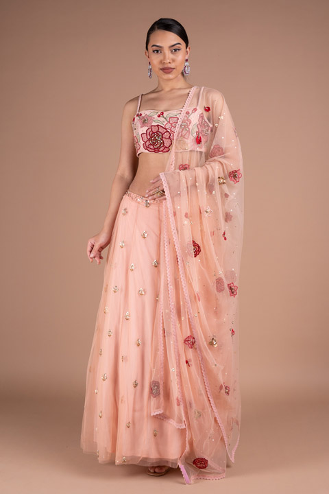 Pink Lehenga with Multiflower Dupatta