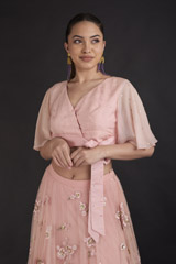 Pink Flower Embroidered Top Bottom Set_DTR2665
