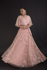 Pink Flower Embroidered Top Bottom Set_DTR2671