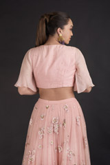Pink Flower Embroidered Top Bottom Set_DTR2673