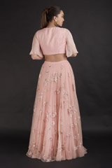 Pink Flower Embroidered Top Bottom Set_DTR2674