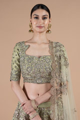 Green Raw Silk Sequins Lehenga SetDSC08457