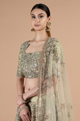 Green Raw Silk Sequins Lehenga SetDSC08460