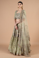 Green Raw Silk Sequins Lehenga SetDSC08461