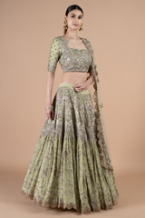 Green Raw Silk Sequins Lehenga SetDSC08462