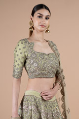 Green Raw Silk Sequins Lehenga SetDSC08463
