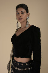Black Velvet Corset Lehenga_DTR9530