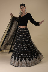Black Velvet Corset Lehenga_DTR9531