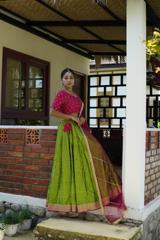 Green Raw Silk Lehenga Set