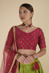 Green Raw Silk Lehenga Set_DTR0410