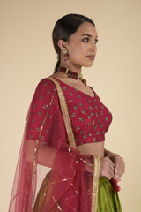 Green Raw Silk Lehenga Set_DTR0412