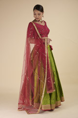 Green Raw Silk Lehenga Set_DTR0413