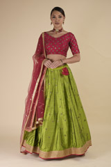 Green Raw Silk Lehenga Set_DTR0414