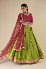 Green Raw Silk Lehenga Set_DTR0418