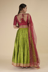 Green Raw Silk Lehenga Set_DTR0420