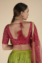 Green Raw Silk Lehenga Set_DTR0421