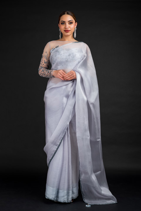 Grey Organza Saree
