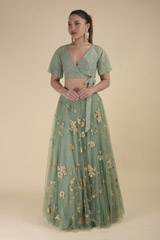 Green Floral Embroidered Top Bottom Set2081_video