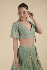 Green Floral Embroidered Top Bottom Set_DTR2833