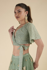Green Floral Embroidered Top Bottom Set_DTR2835
