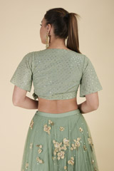 Green Floral Embroidered Top Bottom Set_DTR2837