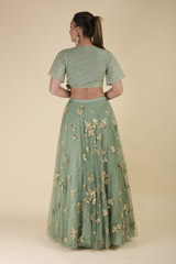 Green Floral Embroidered Top Bottom Set_DTR2838