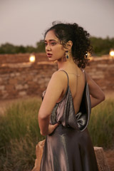 Grey Satin Camisole With Drape Skirt2