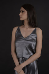Grey Satin Camisole With Drape Skirt_DTR0072